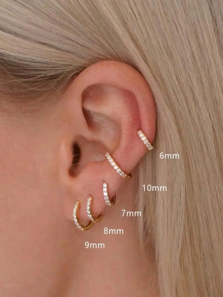 SET DE 5 PARES DE AROS ARGOLLAS CON CIRCONITAS Y BAÑO DE ORO 18K - 1