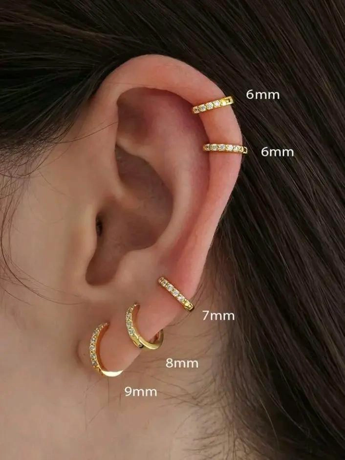 SET DE 5 PARES DE AROS ARGOLLAS CON CIRCONITAS Y BAÑO DE ORO 18K - 2