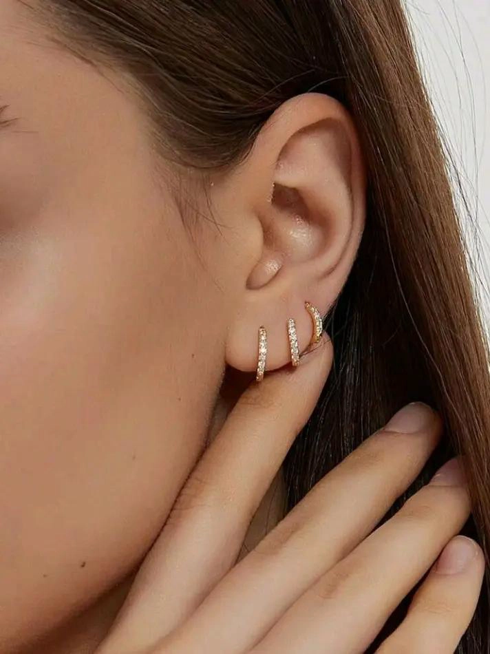 SET DE 5 PARES DE AROS ARGOLLAS CON CIRCONITAS Y BAÑO DE ORO 18K - 4