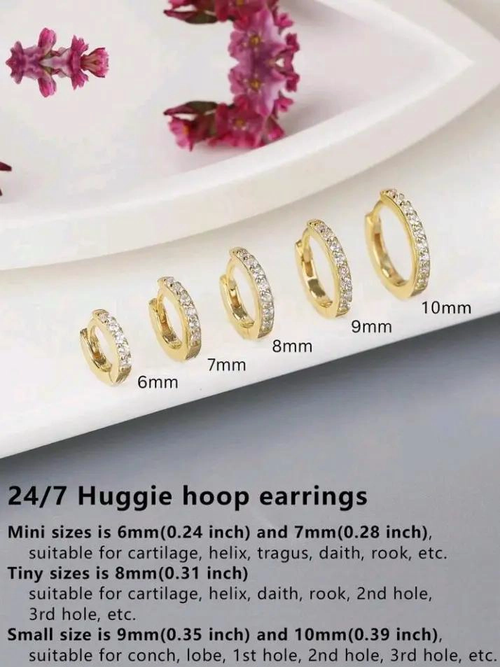 SET DE 5 PARES DE AROS ARGOLLAS CON CIRCONITAS Y BAÑO DE ORO 18K - 5