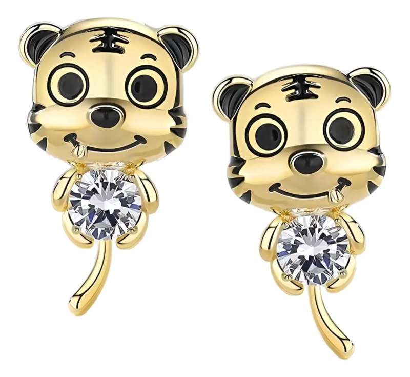 AROS DORADOS CON DISEÑO DE GATO Y CIRCONES BRILLANTES - 1