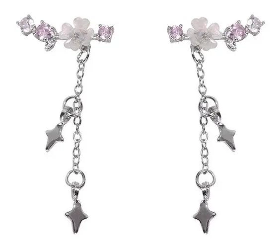 AROS DE PLATA 925 CON DISEÑO DE FLOR DE CEREZO ROSADA PARA MUJER - 1