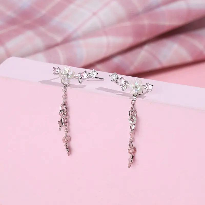 AROS DE PLATA 925 CON DISEÑO DE FLOR DE CEREZO ROSADA PARA MUJER - 2