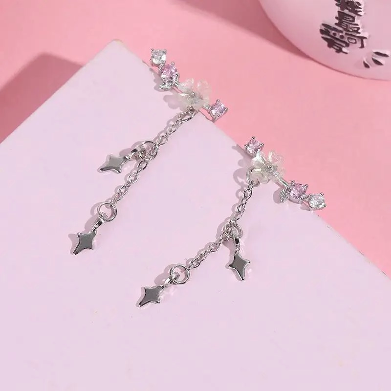 AROS DE PLATA 925 CON DISEÑO DE FLOR DE CEREZO ROSADA PARA MUJER - 3