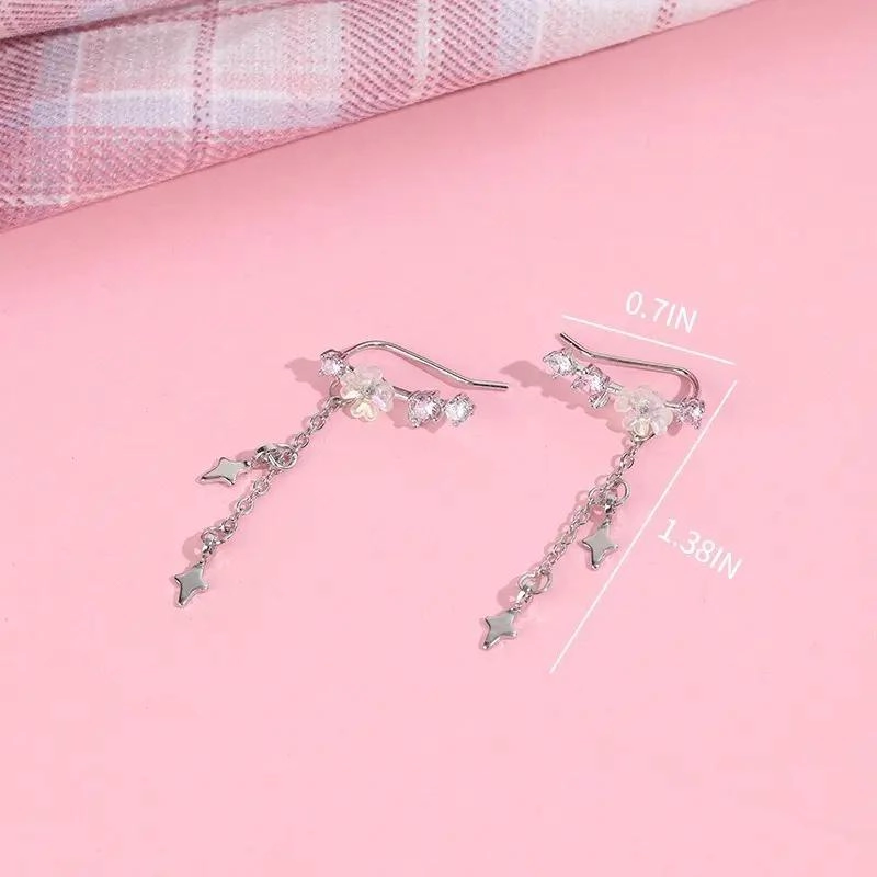 AROS DE PLATA 925 CON DISEÑO DE FLOR DE CEREZO ROSADA PARA MUJER - 4