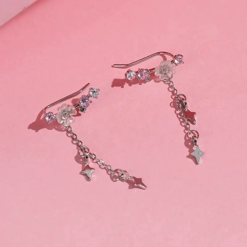 AROS DE PLATA 925 CON DISEÑO DE FLOR DE CEREZO ROSADA PARA MUJER - 5