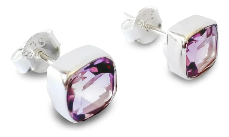 AROS CUADRADOS CON AMATISTA FACETADA DE 7MM EN PLATA FINA 925 - 2