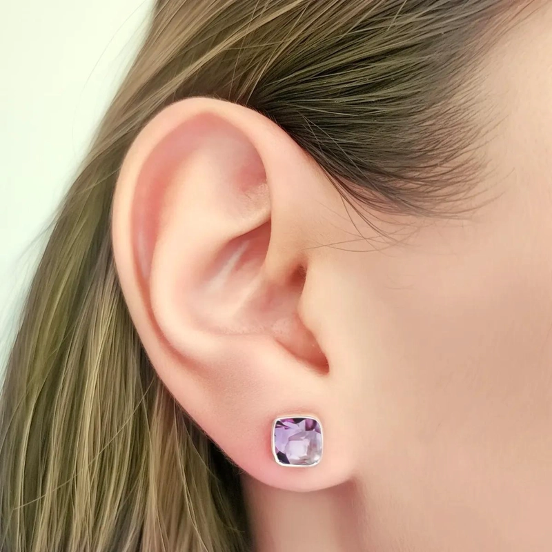 AROS CUADRADOS CON AMATISTA FACETADA DE 7MM EN PLATA FINA 925 - 3