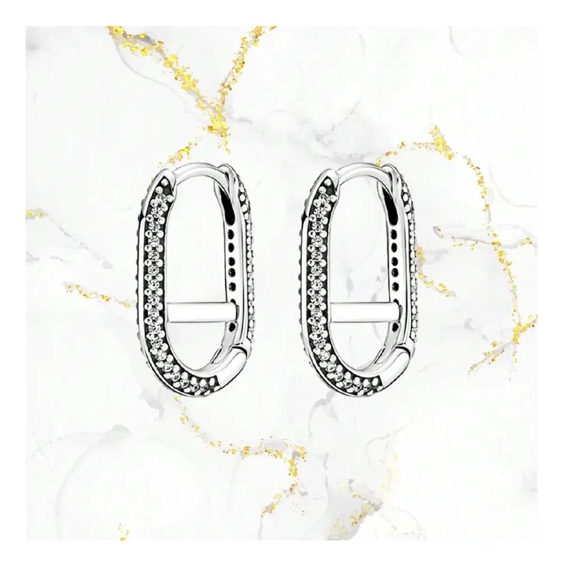 AROS DE PLATA 925 CON DISEÑO OVALADO Y CIRCONES BRILLANTES - 2
