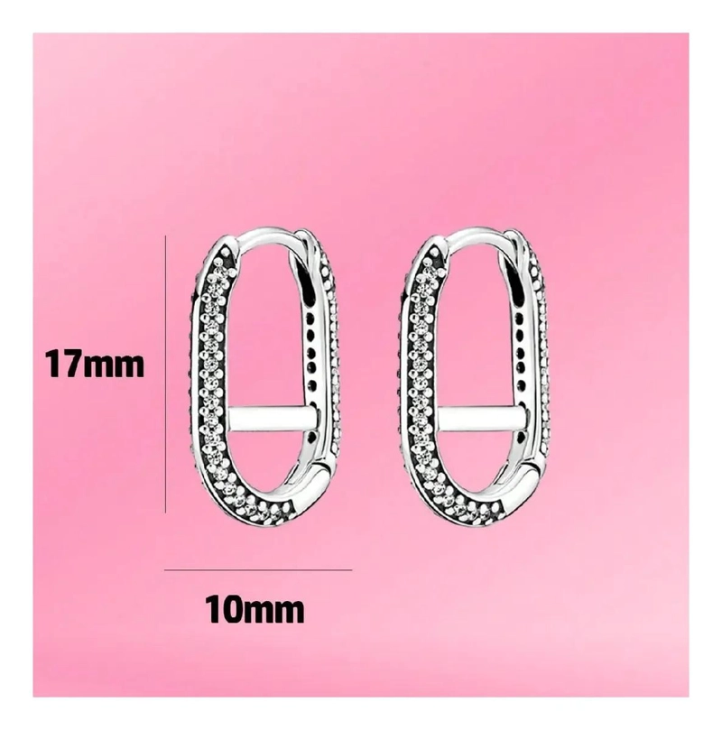 AROS DE PLATA 925 CON DISEÑO OVALADO Y CIRCONES BRILLANTES - 3