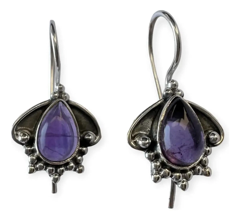 AROS ELEGANTES CON AMATISTA EN PLATA FINA 925 DE ALTA CALIDAD - 1