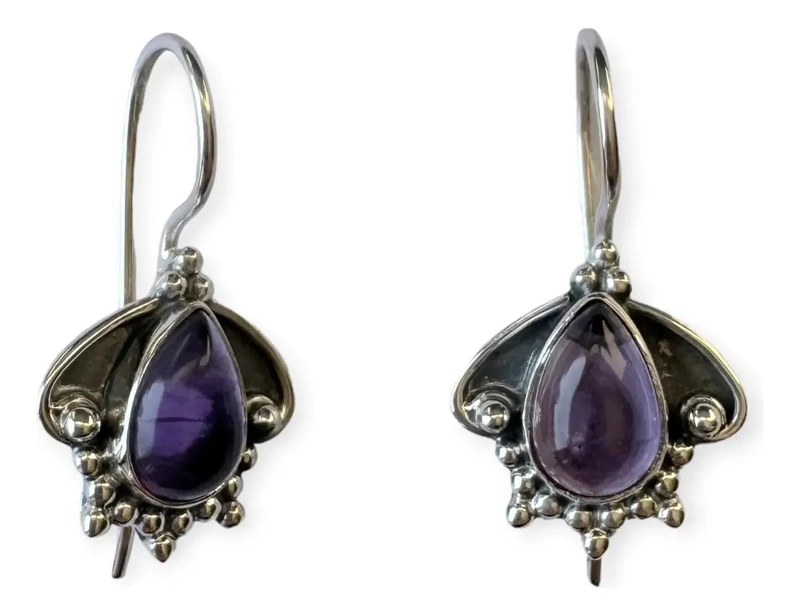 AROS ELEGANTES CON AMATISTA EN PLATA FINA 925 DE ALTA CALIDAD - 2