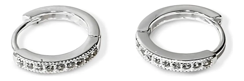 AROS ARGOLLA CON LINEA DE CIRCONES BLANCOS DE 14MM EN PLATA FINA 925 - 1