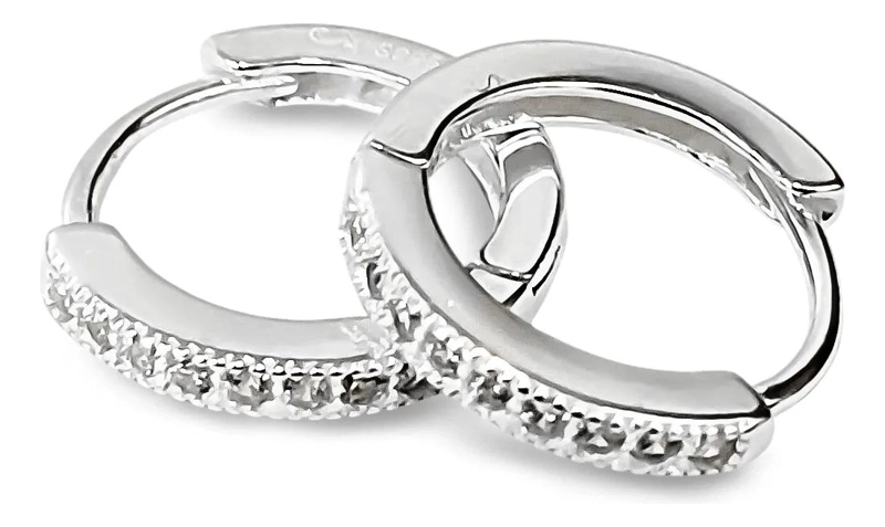 AROS ARGOLLA CON LINEA DE CIRCONES BLANCOS DE 14MM EN PLATA FINA 925 - 2