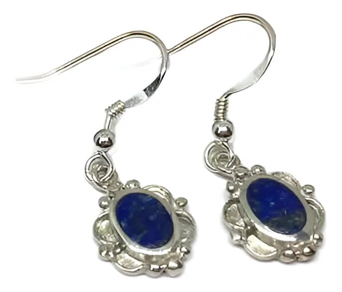 AROS OVALADOS DE PLATA CON PIEDRA LAPISLAZULI Y DISEÑO BLONDA - 1