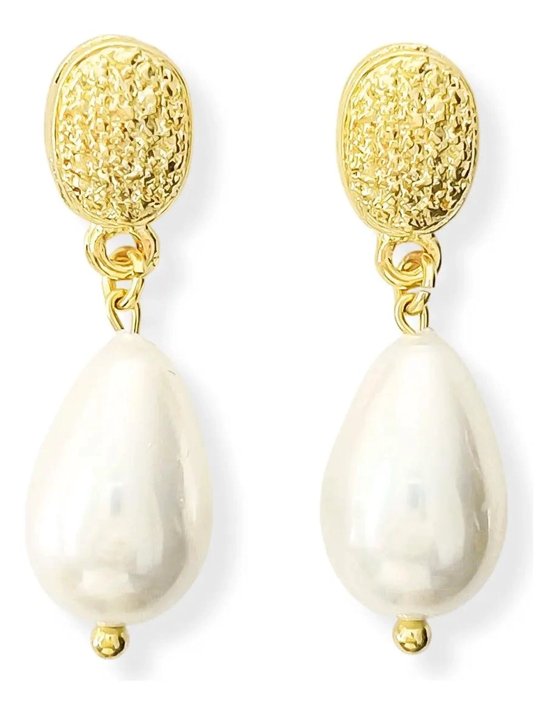 AROS CON DISEÑO DE GOTA Y TOPE OVAL ENCHAPADOS EN ORO 18K - 1