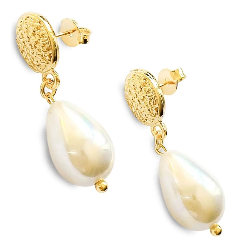 AROS CON DISEÑO DE GOTA Y TOPE OVAL ENCHAPADOS EN ORO 18K - 2