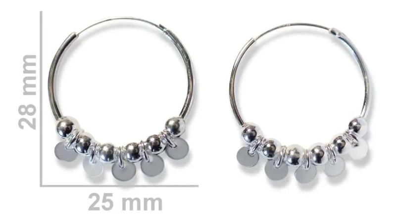 AROS ARGOLLA DE 25 MM CON DISEÑO DE BOLITAS Y DISCOS EN PLATA FINA 925 - 2