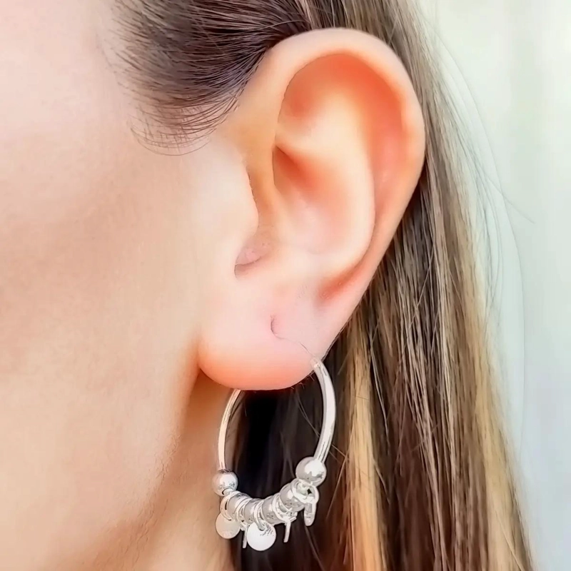 AROS ARGOLLA DE 25 MM CON DISEÑO DE BOLITAS Y DISCOS EN PLATA FINA 925 - 3