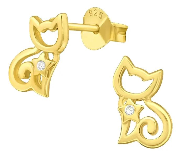 AROS DELICADOS CON DISEÑO DE GATO EN PLATA 925 CON BAÑO DORADO PARA NIÑA Y MUJER - 2