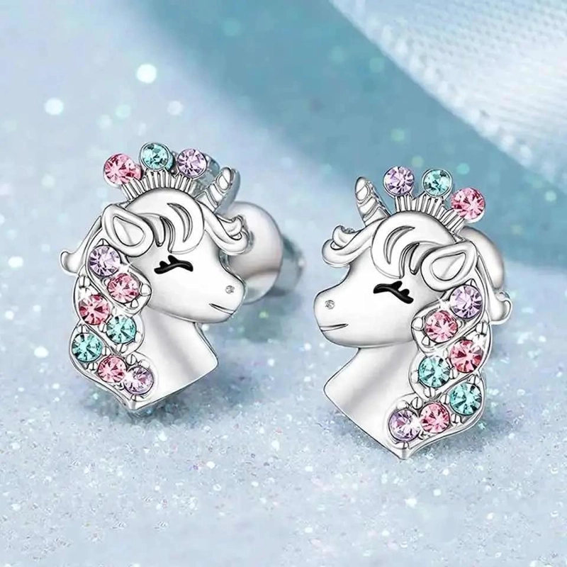 AROS DE PLATA ESTERLINA CON DISEÑO DE UNICORNIO IMPORTADOS - 2
