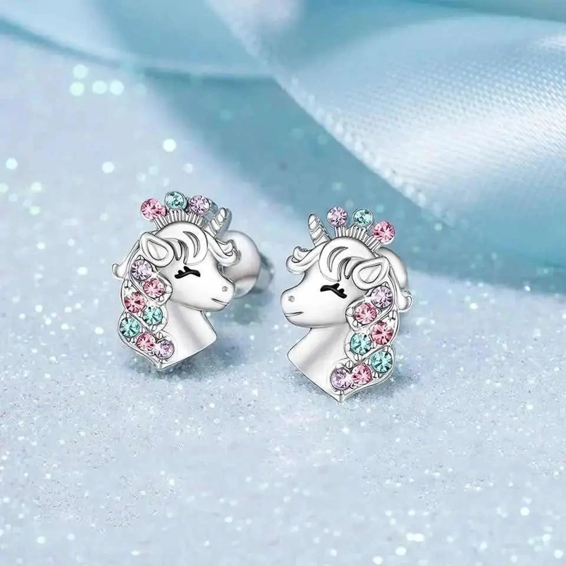 AROS DE PLATA ESTERLINA CON DISEÑO DE UNICORNIO IMPORTADOS - 4