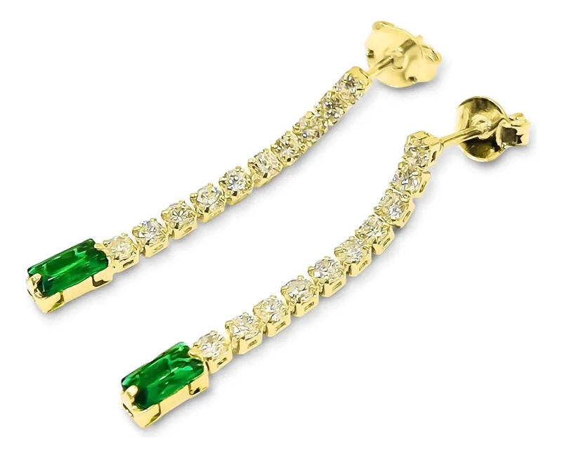 AROS LARGOS RECTANGULO CON CIRCONES BLANCOS Y VERDES ENCHAPADOS EN ORO 18K - 2
