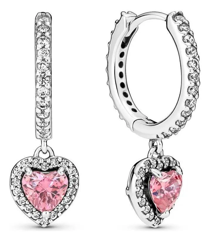 ARETES DE ARO CON DISEÑO DE CORAZON Y HALO RESPLANDECIENTE - 1