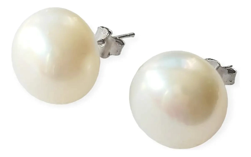 AROS ELEGANTES CON PERLA NATURAL DE RIO COLOR BLANCO - 1
