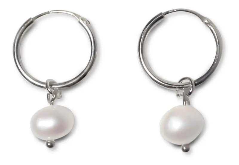 AROS ARGOLLA CON PERLA DE RIO Y PLATA FINA 925 DE ALTA CALIDAD - 1