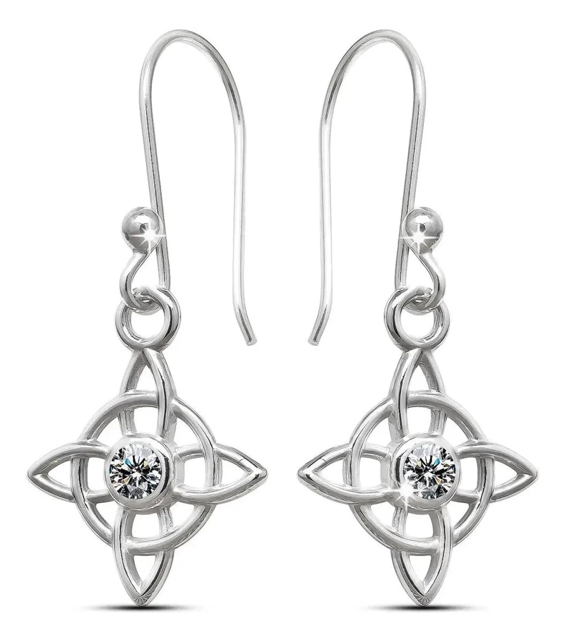 AROS CON DISEÑO DE NUDO DE CIRCONIA BLANCA EN PLATA 980 - 1