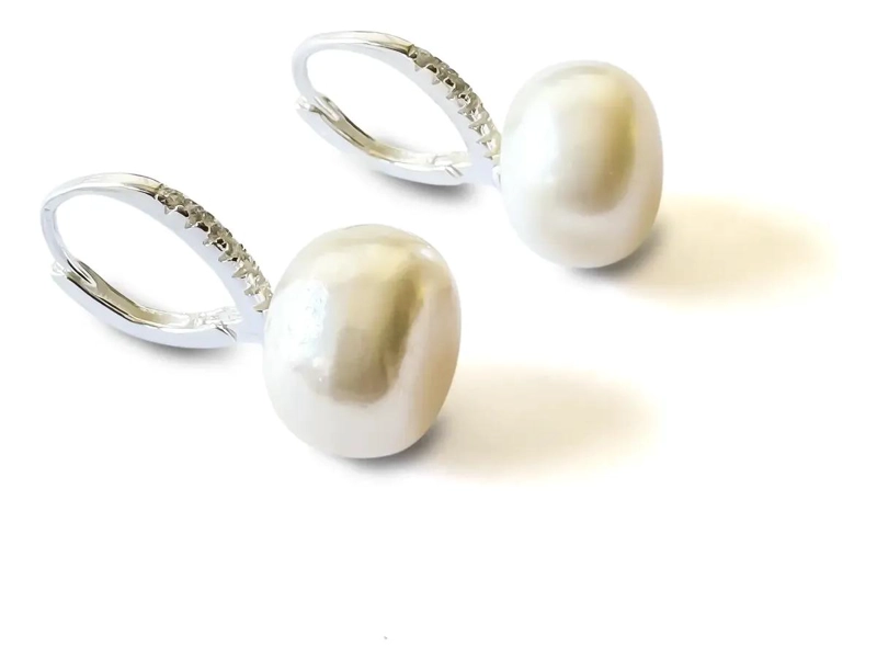 AROS ARGOLLA CON BISAGRA Y PERLA NATURAL DE RIO DE 10MM EN PLATA FINA 925 - 1