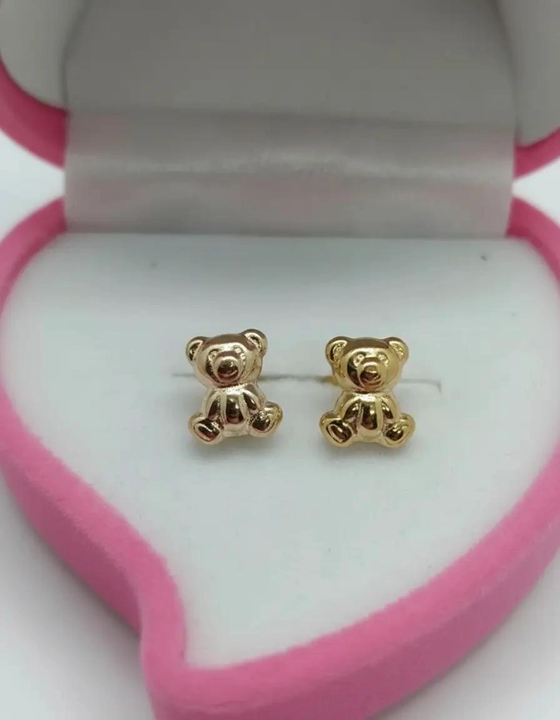 AROS DE ORO CON DISEÑO DE OSITOS PEQUEÑOS Y DELICADOS - 2