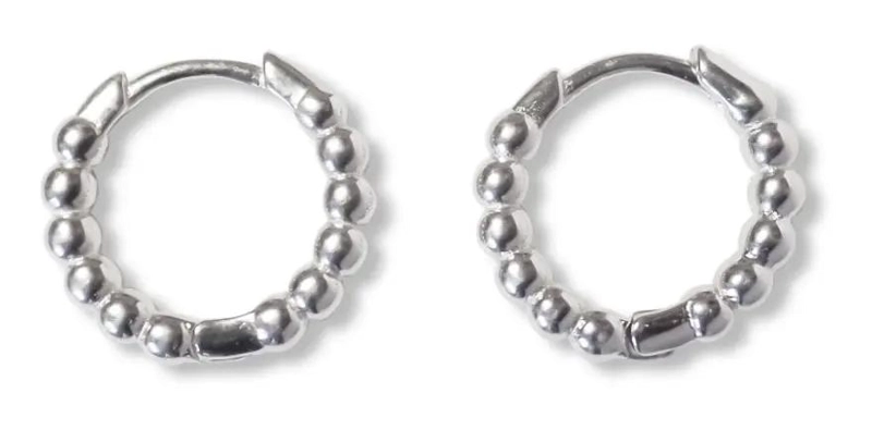 AROS ARGOLLAS CON DISEÑO DE BOLITAS Y BISAGRA EN PLATA FINA - 1