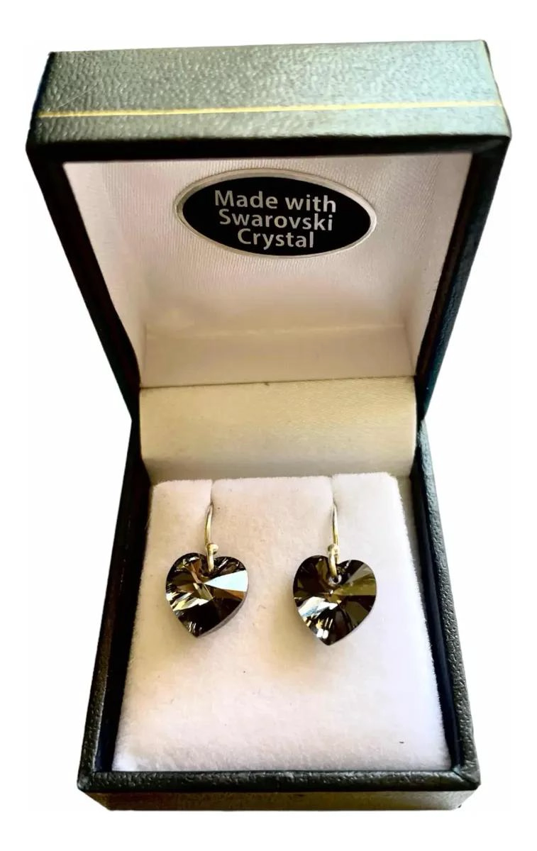 AROS CON CRISTALES EN FORMA DE CORAZON Y PLATA 925 - 1