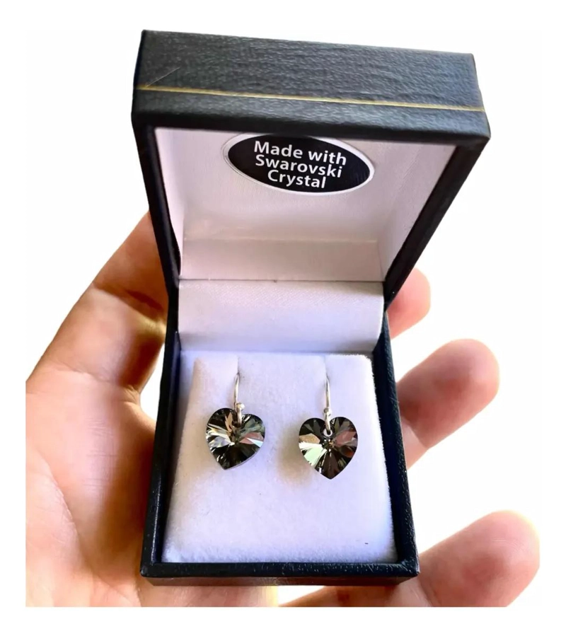 AROS CON CRISTALES EN FORMA DE CORAZON Y PLATA 925 - 3