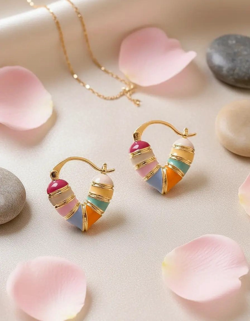PENDIENTES DE BOTON CON DISEÑO DE CORAZON EN METAL ELEGANTE - 1