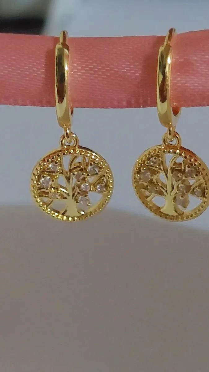 AROS CON DISEÑO DE ARBOL DE LA VIDA EN PLATA LEY 925 BAÑADOS EN ORO - 3