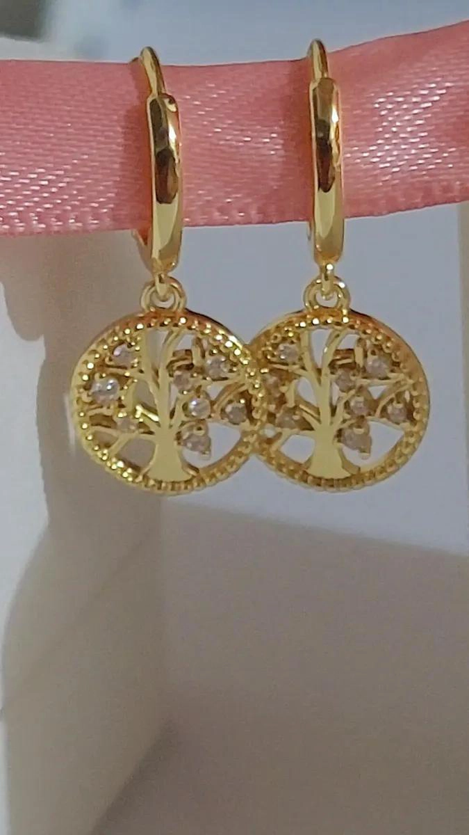 AROS CON DISEÑO DE ARBOL DE LA VIDA EN PLATA LEY 925 BAÑADOS EN ORO - 4