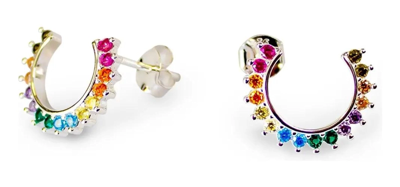 AROS TREPADORES CON CINTILLO Y CIRCONES DE COLORES DE 22MM EN PLATA FINA 925 - 1