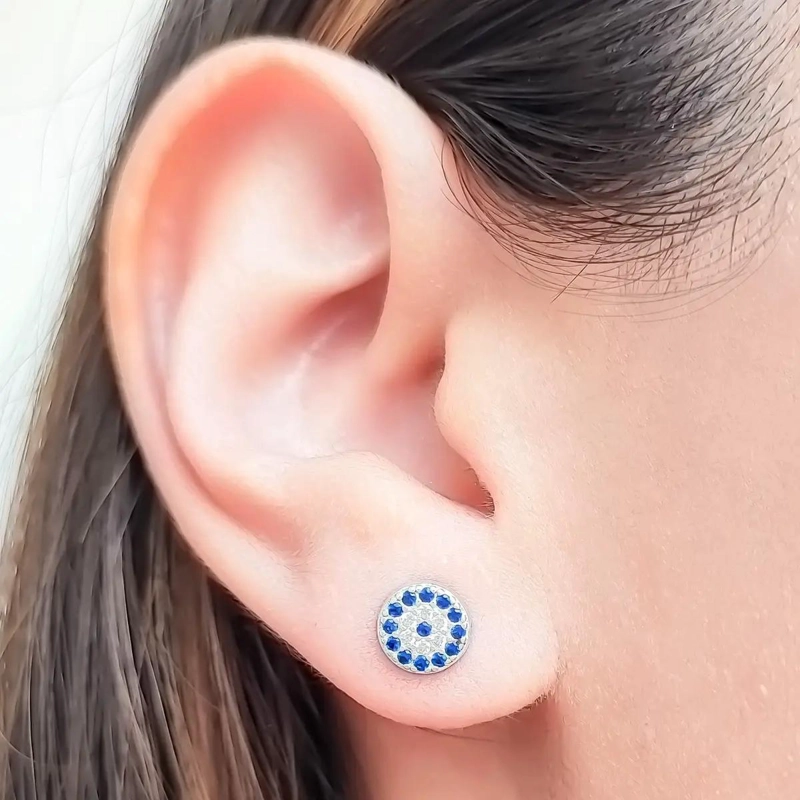 AROS CON DISEÑO DE OJO TURCO Y CIRCON DE 8MM EN PLATA FINA 925 - 3