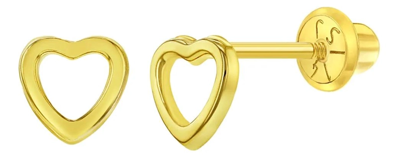 AROS DE CORAZON EN ORO AMARILLO DE 24K PARA BEBE S - 1