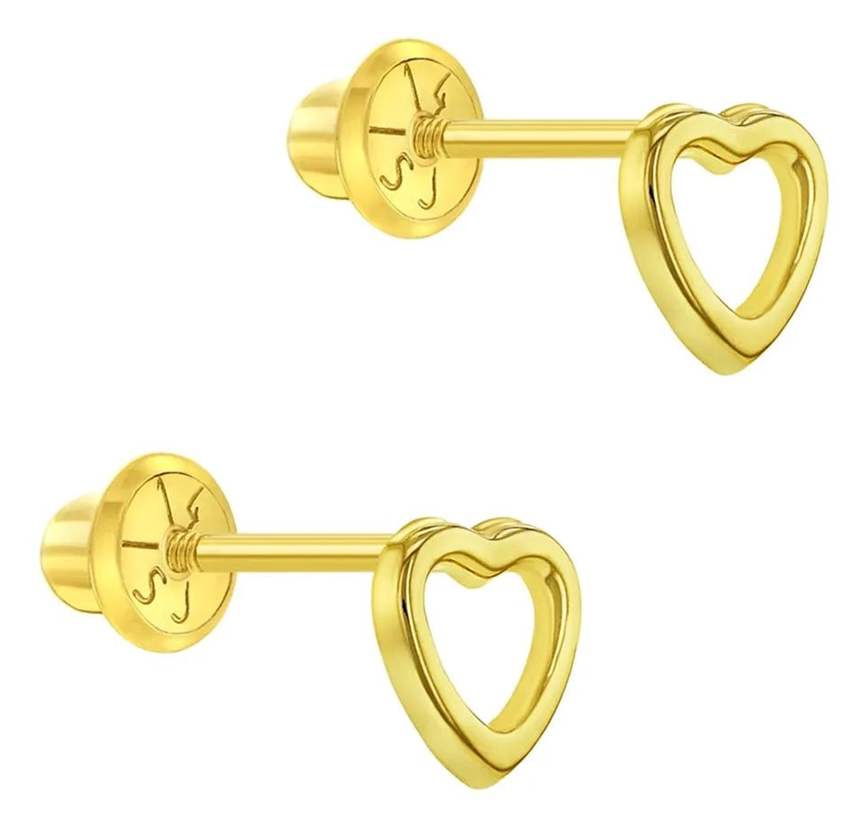 AROS DE CORAZON EN ORO AMARILLO DE 24K PARA BEBE S - 2