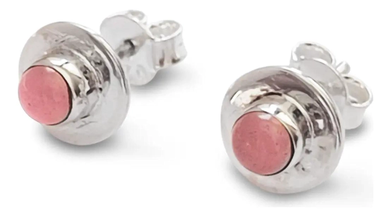 AROS REDONDOS CON CUARZO ROSA EN PLATA FINA 925 DE ALTA CALIDAD - 2