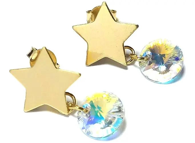AROS CON CRISTAL AUSTRIACO AURORE BOREALE Y ENCHAPADO EN ORO 18K - 2