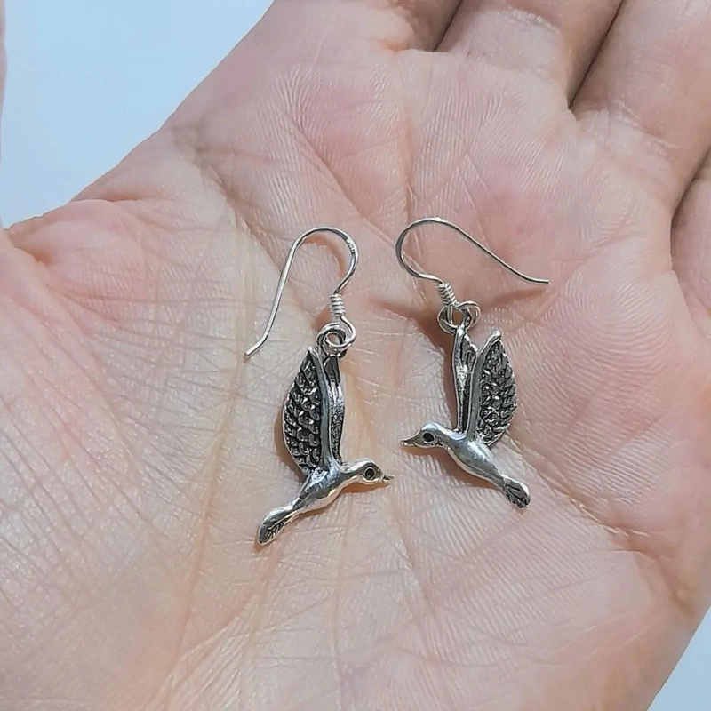 AROS COLGANTES CON DISEÑO DE COLIBRI EN PLATA FINA 925 ENVEJECIDA - 3
