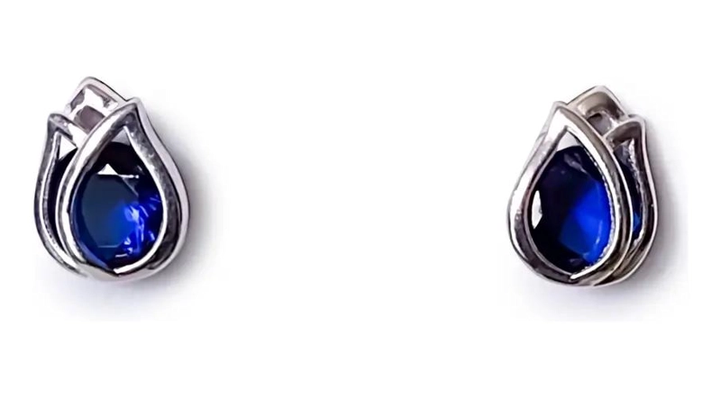 AROS ELEGANTES CON DISEÑO DE TULIPAN Y CIRCON AZUL EN PLATA FINA 925 - 1