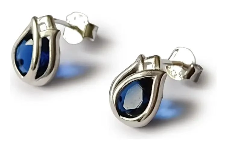 AROS ELEGANTES CON DISEÑO DE TULIPAN Y CIRCON AZUL EN PLATA FINA 925 - 2