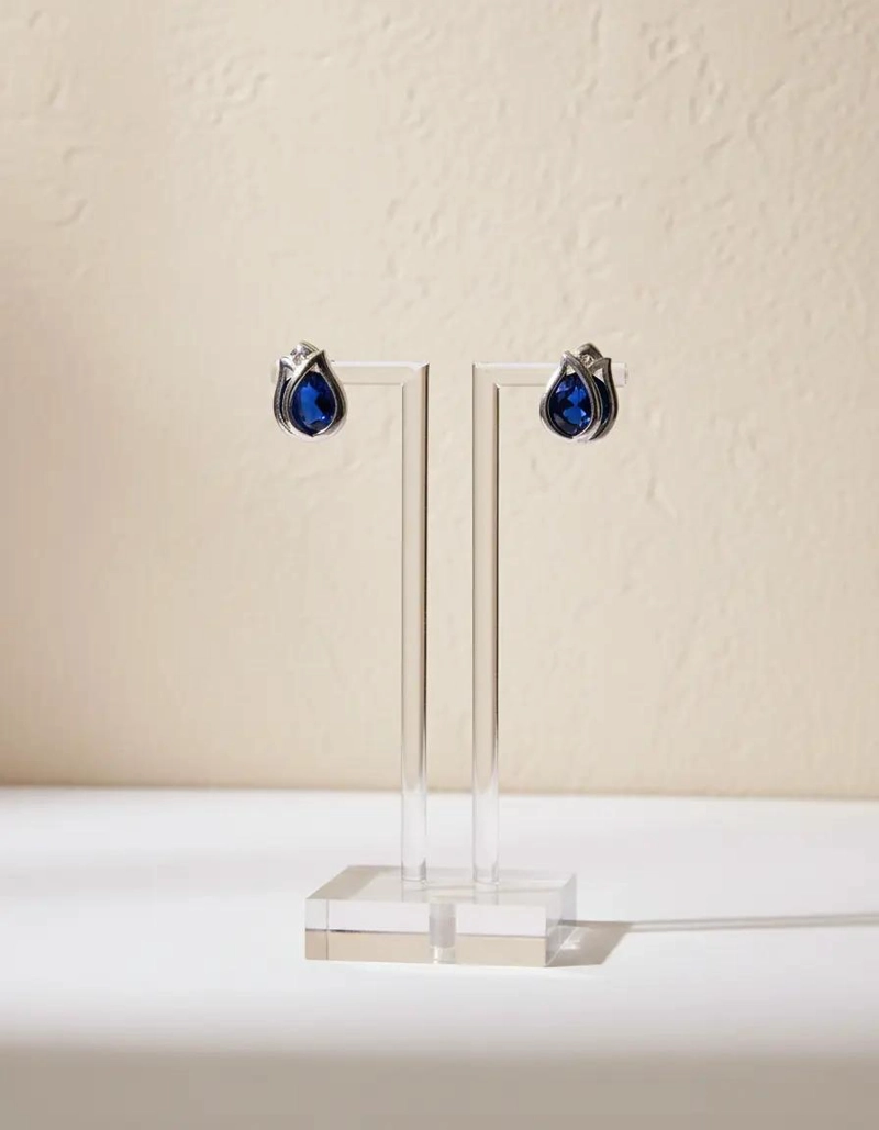 AROS ELEGANTES CON DISEÑO DE TULIPAN Y CIRCON AZUL EN PLATA FINA 925 - 4