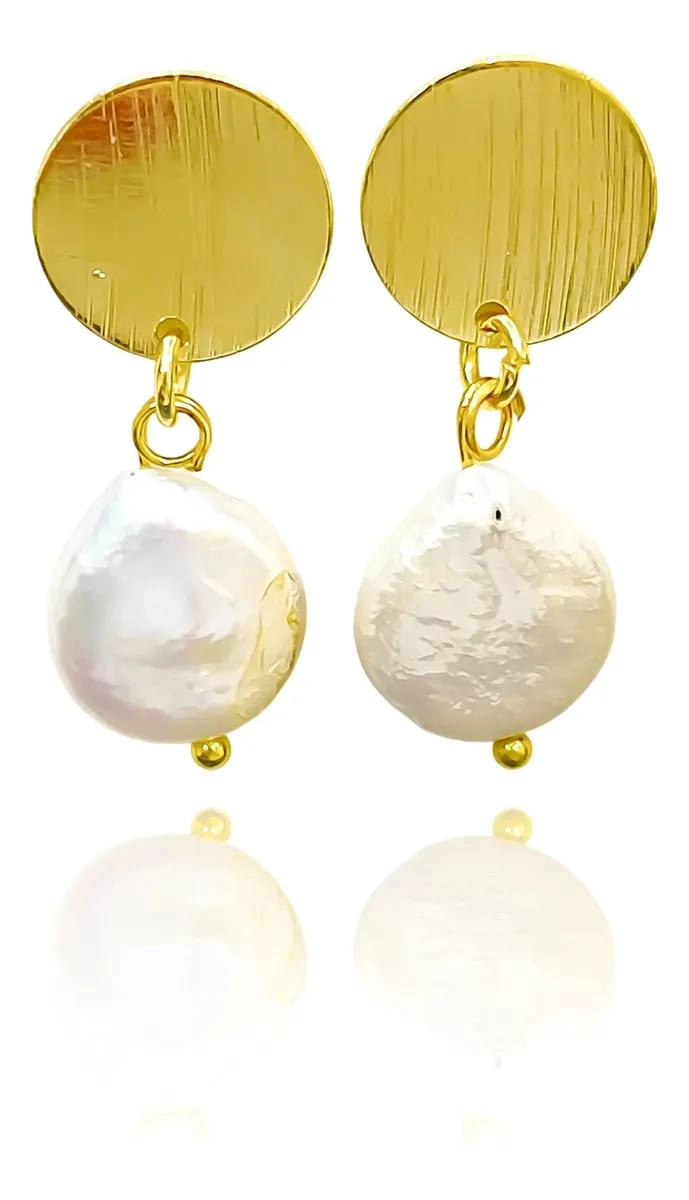 AROS CON PERLA RIO DE 10MM Y TOPE REDONDO ENCHAPADO EN ORO 18K - 1